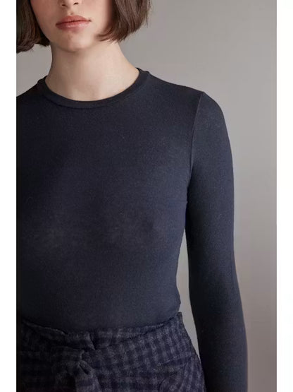 Wool Blend Knit Top - Denim
