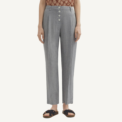 Linen Button Pants - Mid Grey