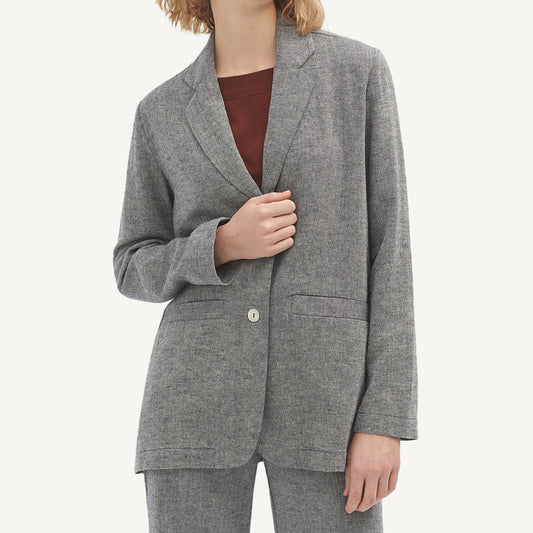 Long Herringbone Linen Cotton Blazer