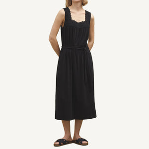 Midi Dress with Lacy Straps - Black