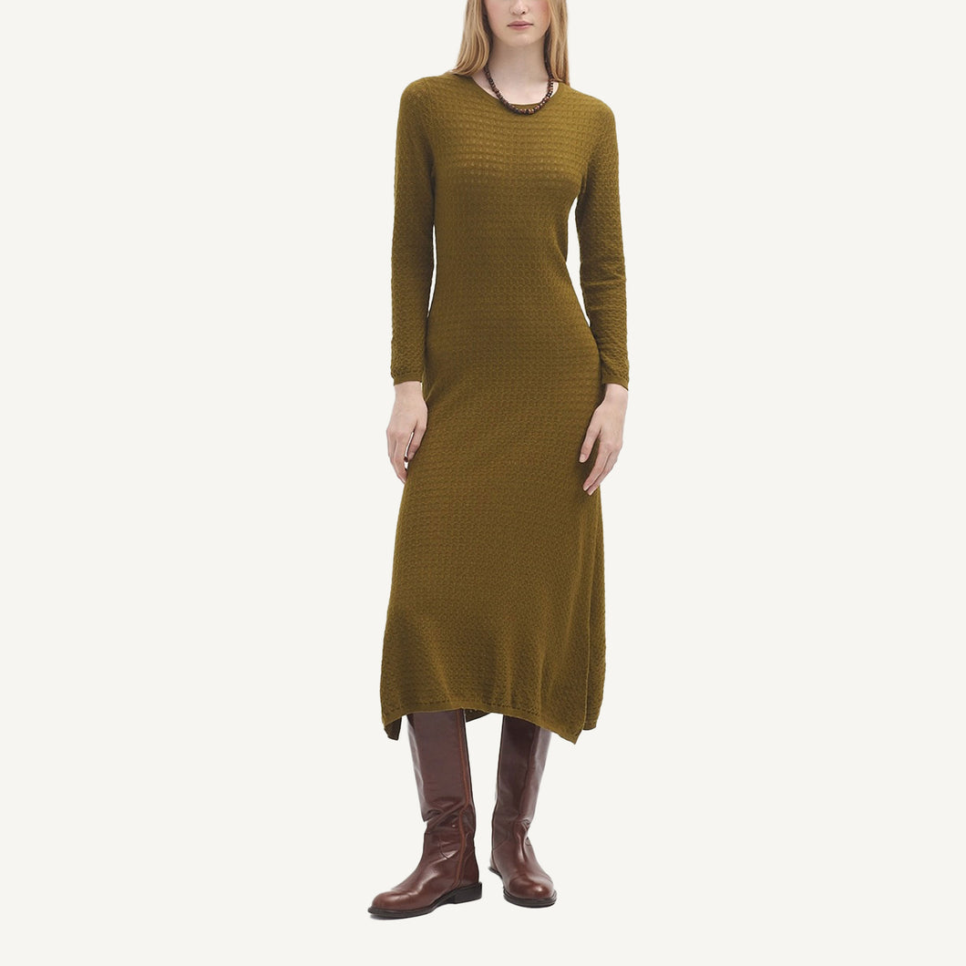 Open Work Dress with Slits - Khaki