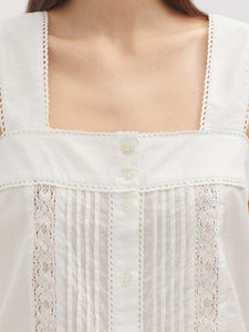 Lacy Top with Pleats - White