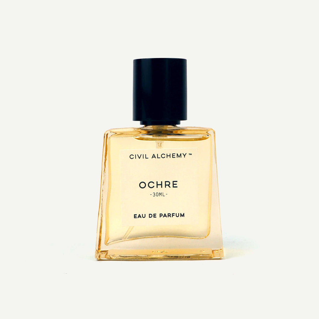 Perfume bottle labeled 'Ochre' by Civil Alchemy on a white background