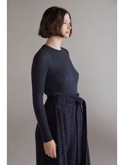 Wool Blend Knit Top - Denim