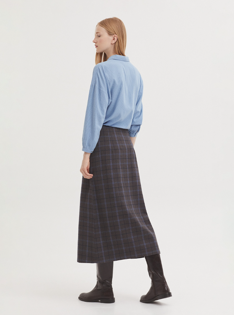 Pleats Checkered Skirt - Dark Grey