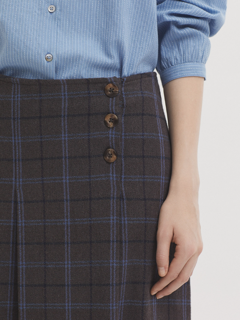 Pleats Checkered Skirt - Dark Grey