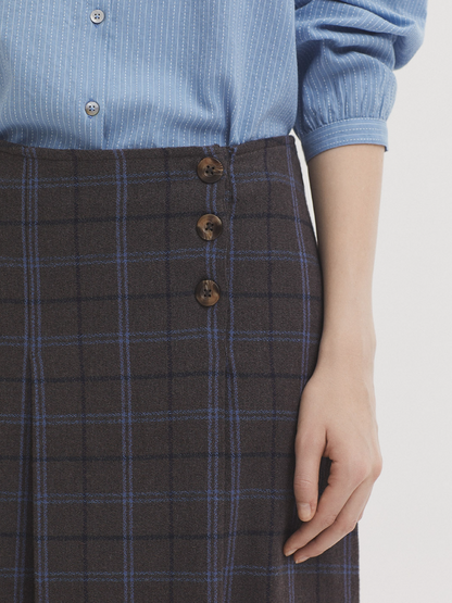 Pleats Checkered Skirt - Dark Grey
