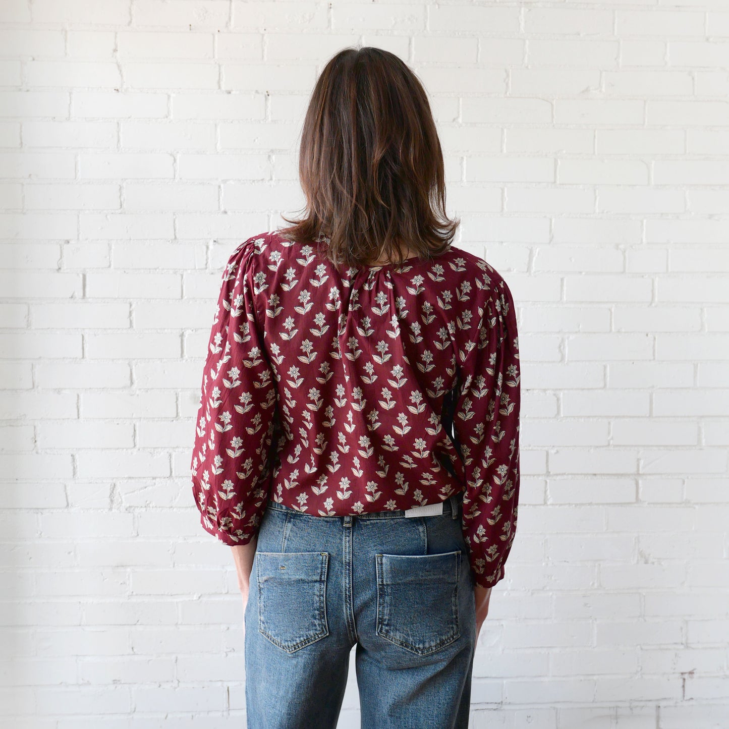 CA Poet Shirt - Burgundy Block Print