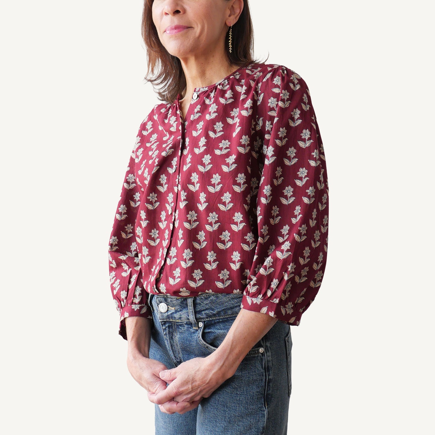CA Poet Shirt - Burgundy Block Print