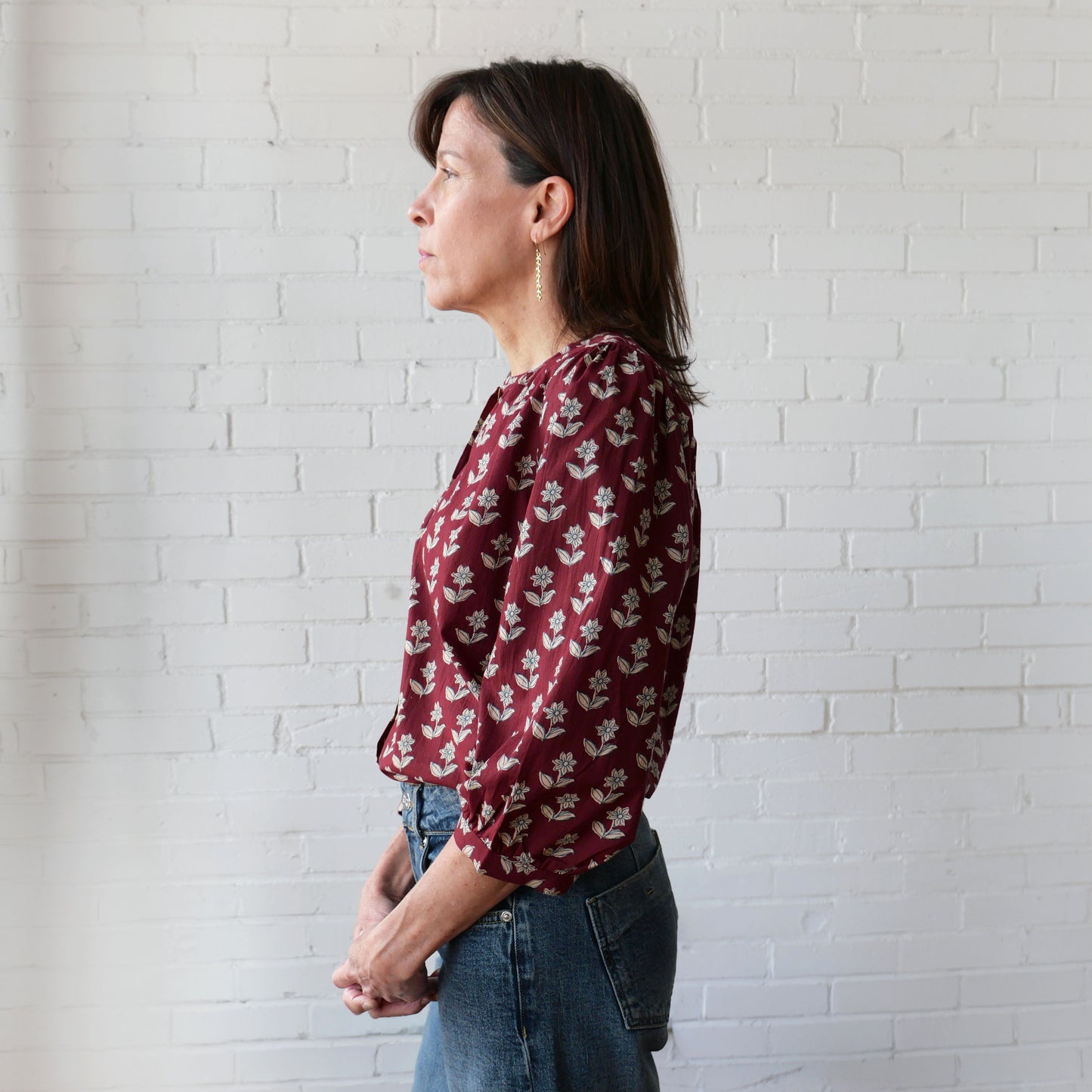 CA Poet Shirt - Burgundy Block Print
