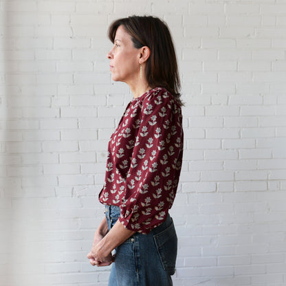 CA Poet Shirt - Burgundy Block Print