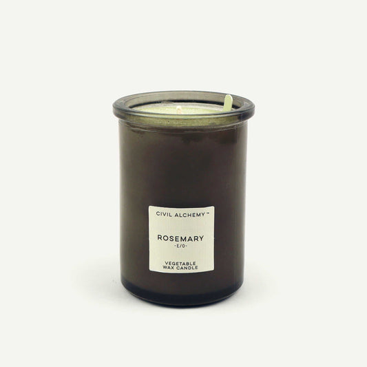 Candle with a label on a white background