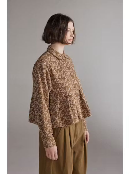 Printed Pleated Blouse - Gold/Cream