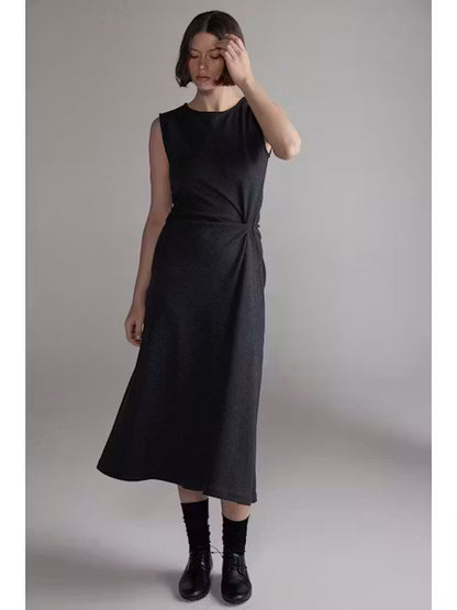 Twist Waist Wool Dress - Charcoal