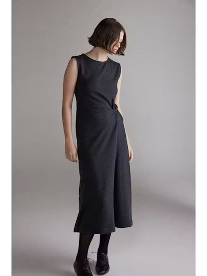 Twist Waist Wool Dress - Charcoal