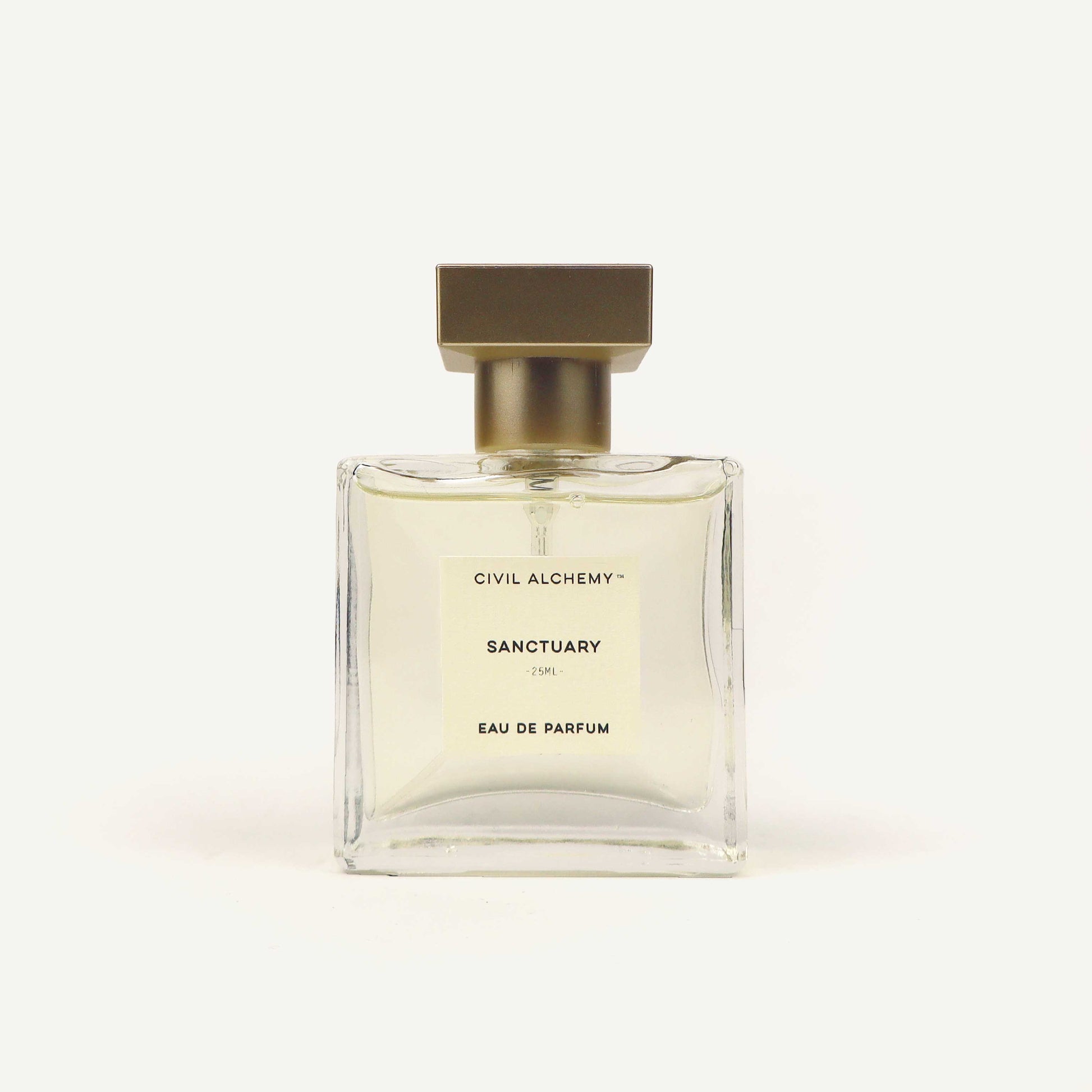 Perfume bottle labeled 'Sanctuary' by 'Civil Alchemy' on a white background