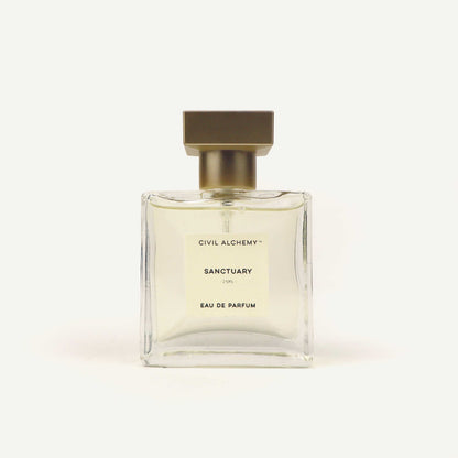 Perfume bottle labeled 'Sanctuary' by 'Civil Alchemy' on a white background