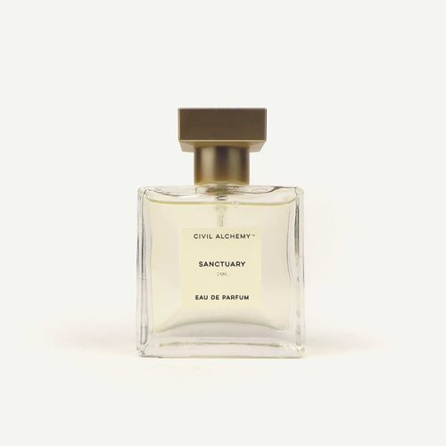 Perfume bottle labeled 'Sanctuary' by 'Civil Alchemy' on a white background