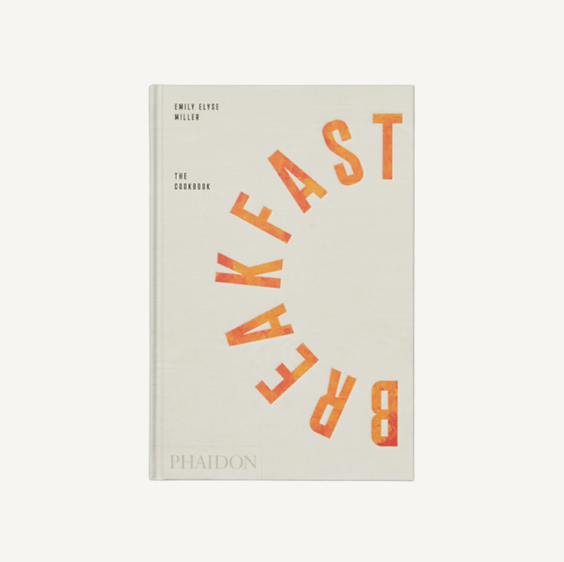 Book titled 'Breakfast' with orange text on a white background
