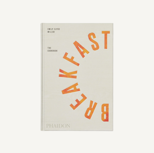 Book titled 'Breakfast' with orange text on a white background