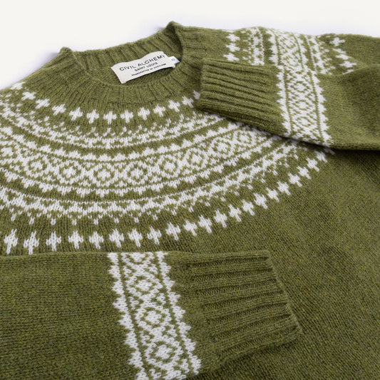Shetland Crewneck - Kale/Snow White