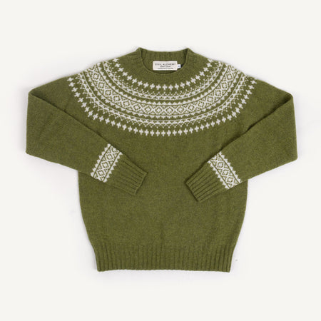 Shetland Crewneck - Kale/Snow White