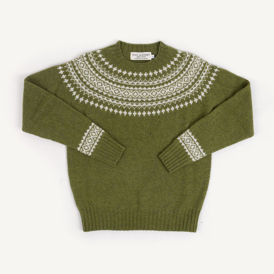 Shetland Crewneck - Kale/Snow White