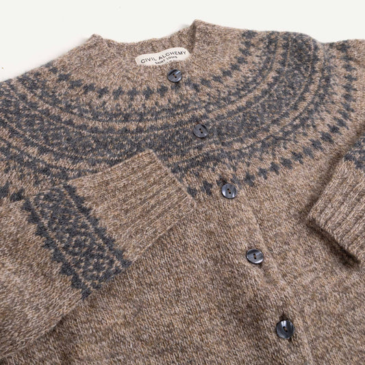 Shetland Fair Isle Cardigan - Carob/Cameo
