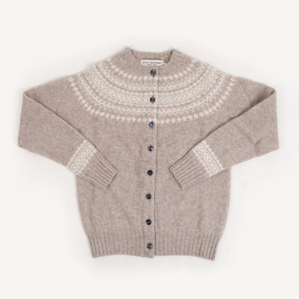 Shetland Fair Isle Cardigan - Vellum/Snow White