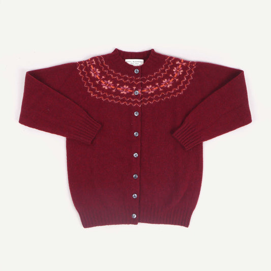 Shetland Fair Isle Cardigan - Claret