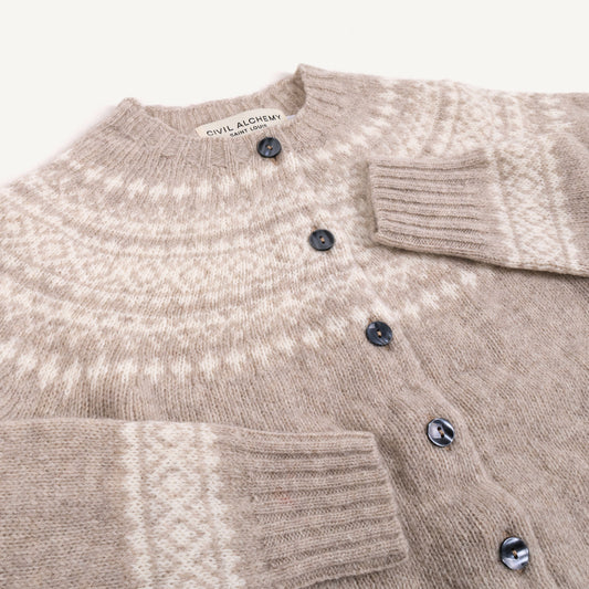 Shetland Fair Isle Cardigan - Vellum/Snow White