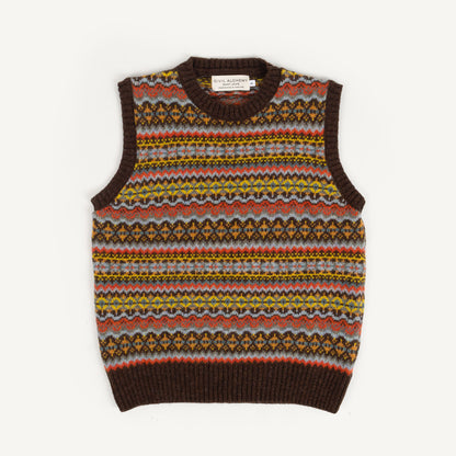 Shetland Fair Isle Crewneck Vest - Marron