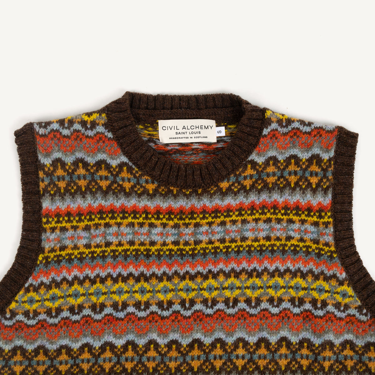 Shetland Fair Isle Crewneck Vest - Marron