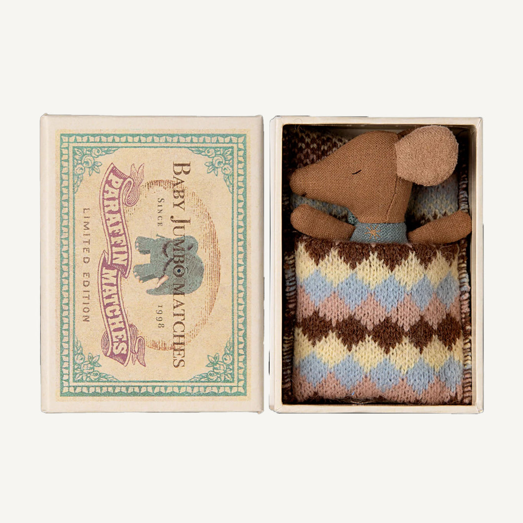 Sleepy Wakey Baby Mouse in Matchbox - Blue