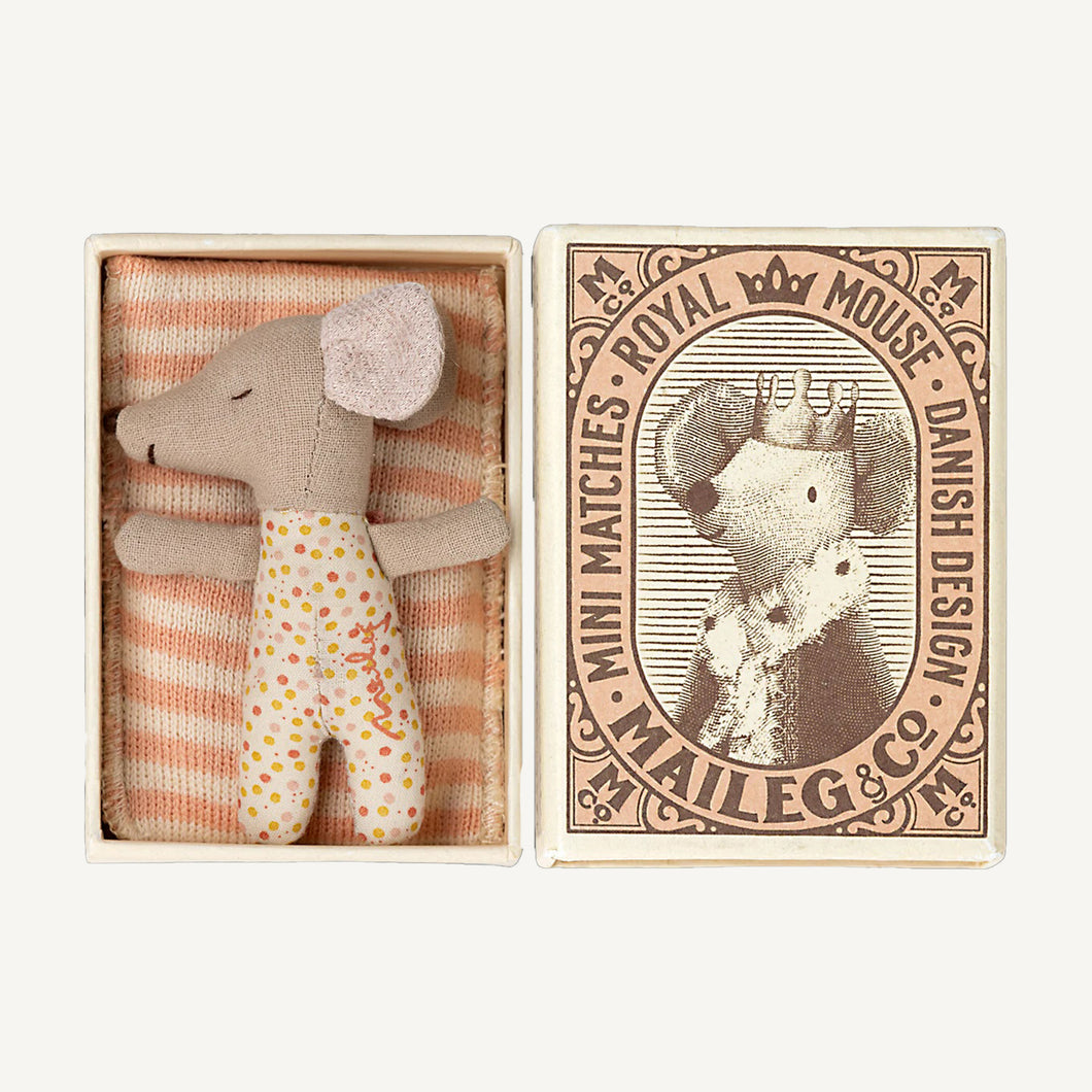 Sleepy Wakey Baby Mouse in Matchbox - Rose