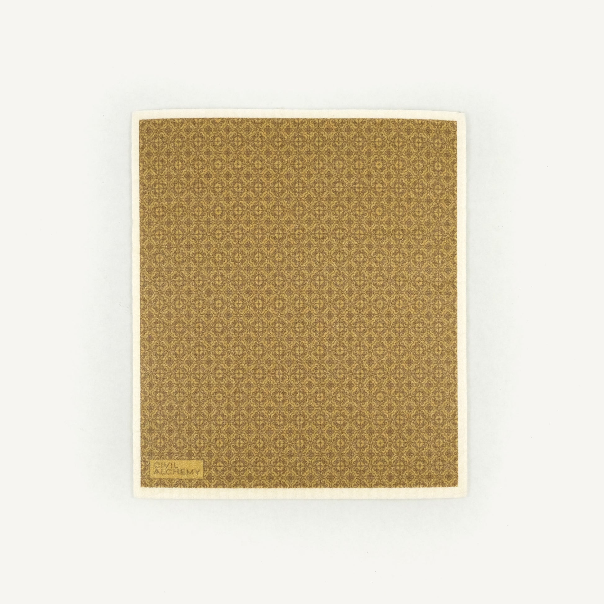 Patterned brown Swedish dishcloth on a white background