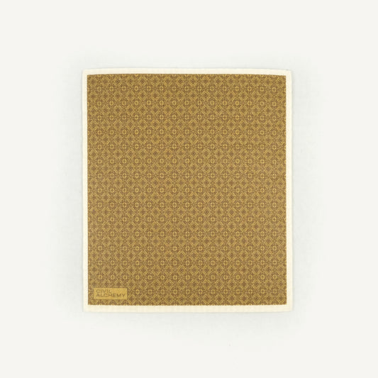 Patterned brown Swedish dishcloth on a white background