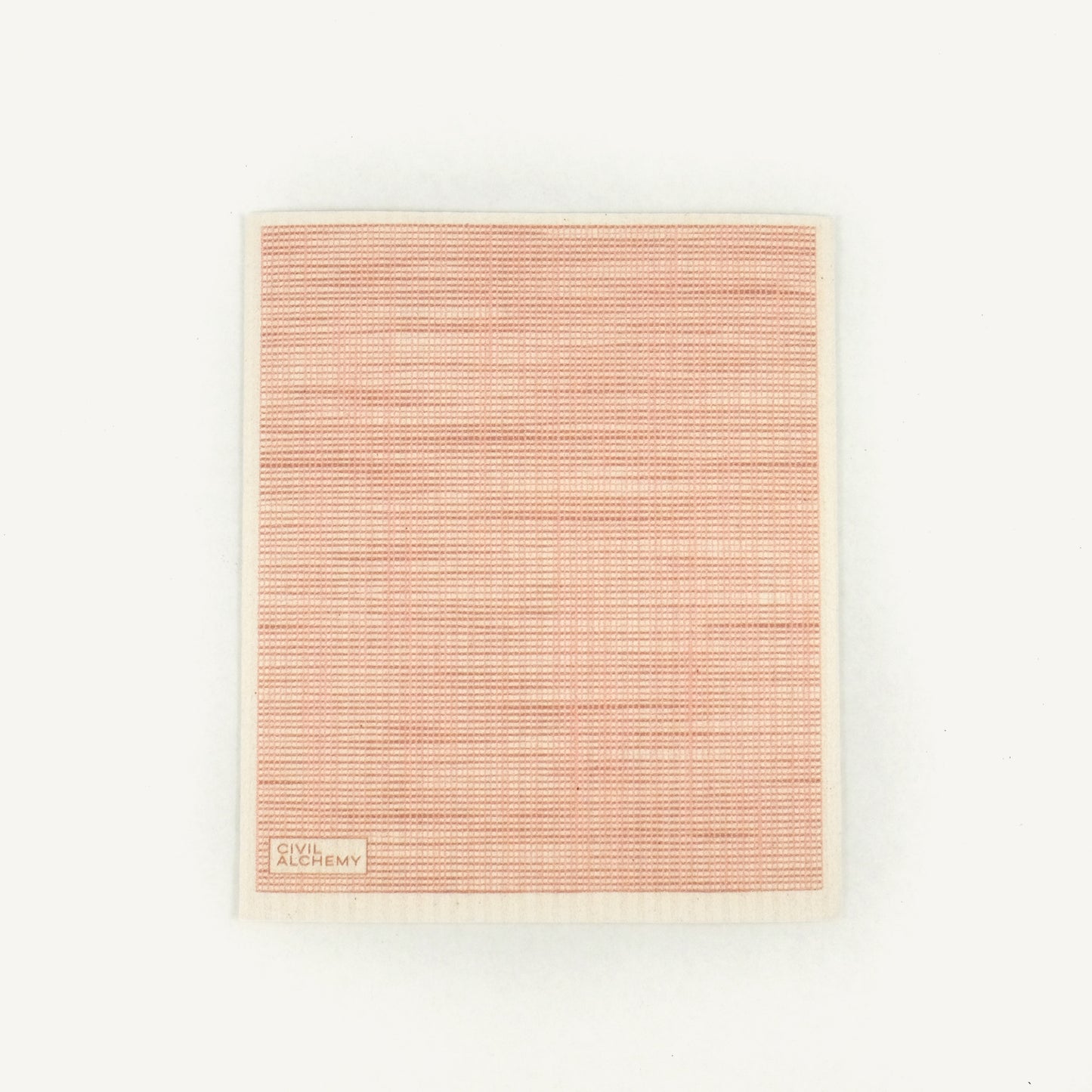 Pink woven Swedish dishcloth on a white background