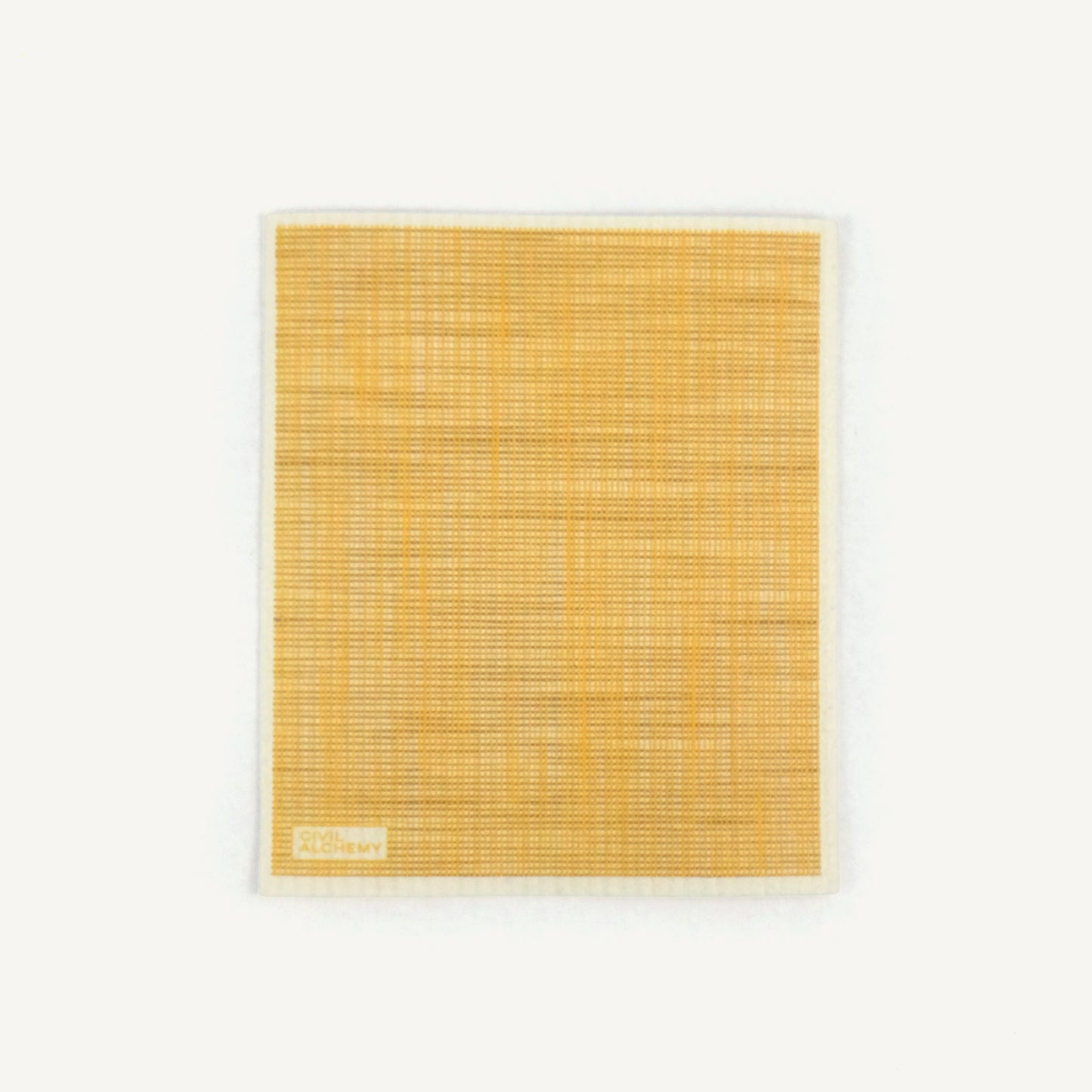 Yellow woven Swedish dishcloth on a white background