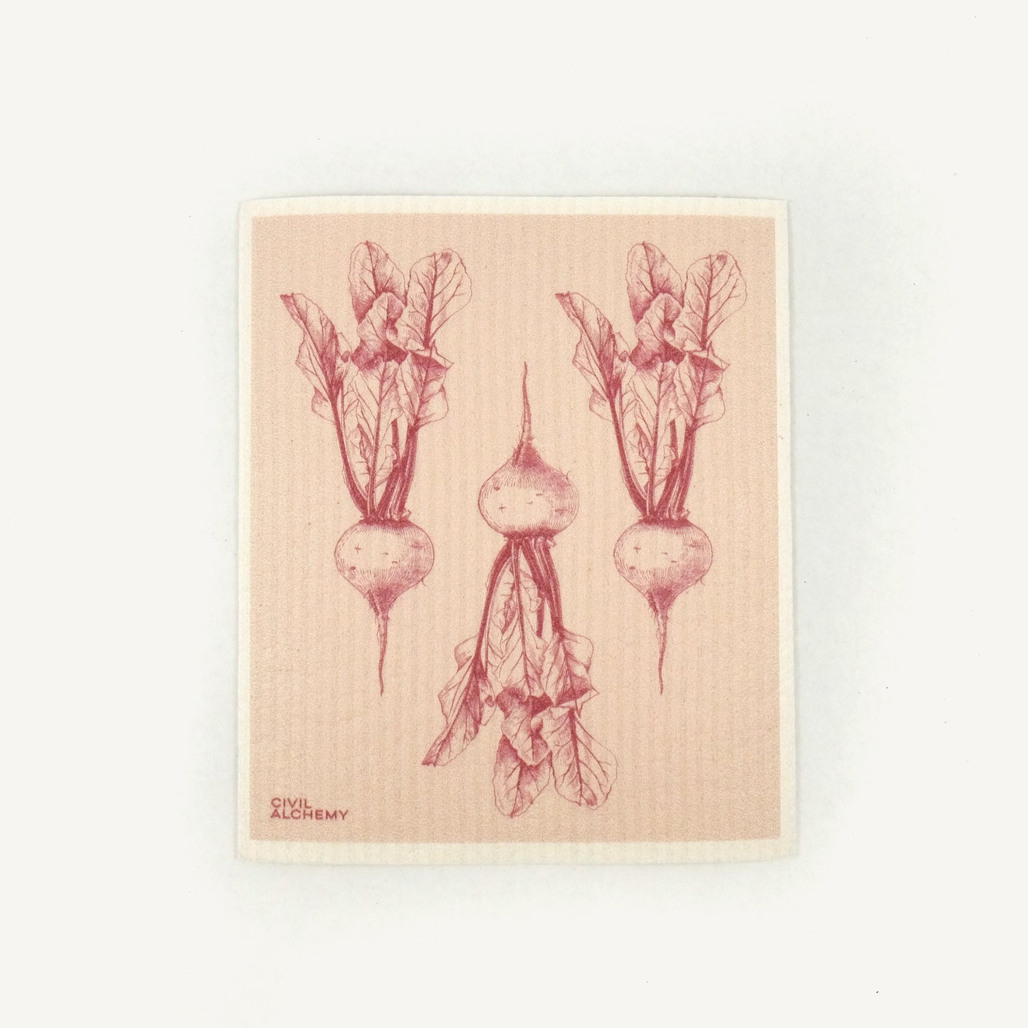 Dishcloth with red radish illustration on a white background