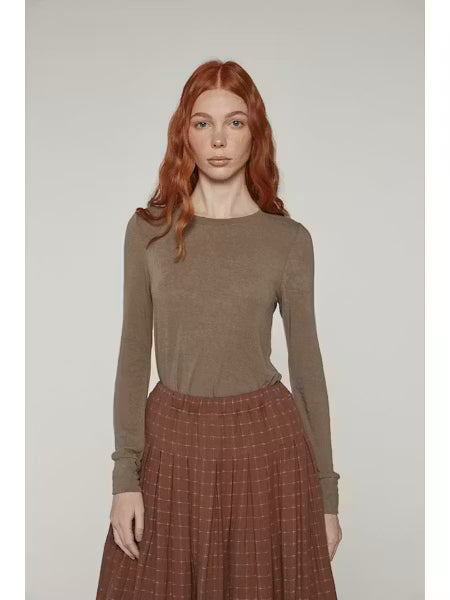 Wool Blend Knit Top - Brown