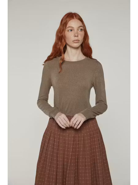 Wool Blend Knit Top - Brown