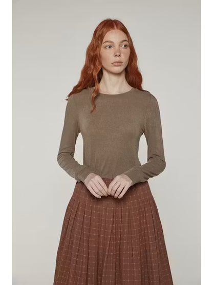 Wool Blend Knit Top - Brown