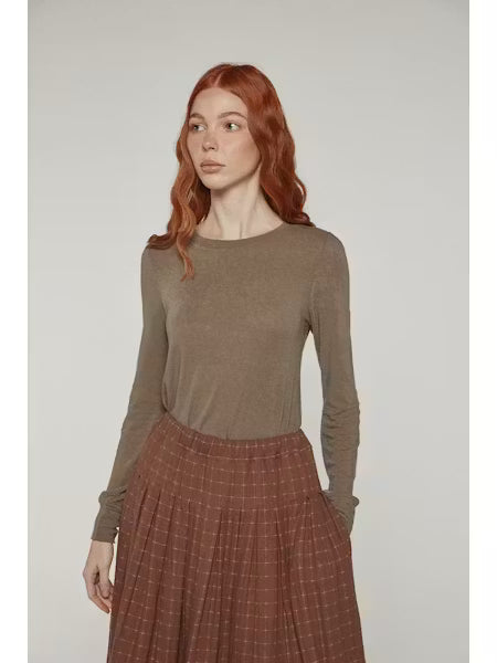 Wool Blend Knit Top - Brown