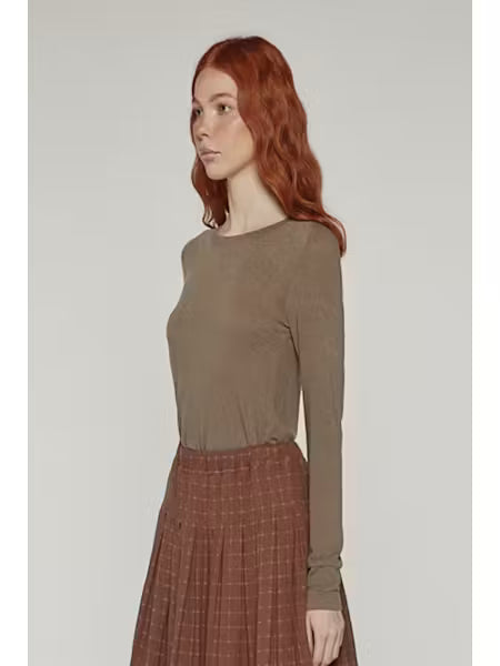 Wool Blend Knit Top - Brown