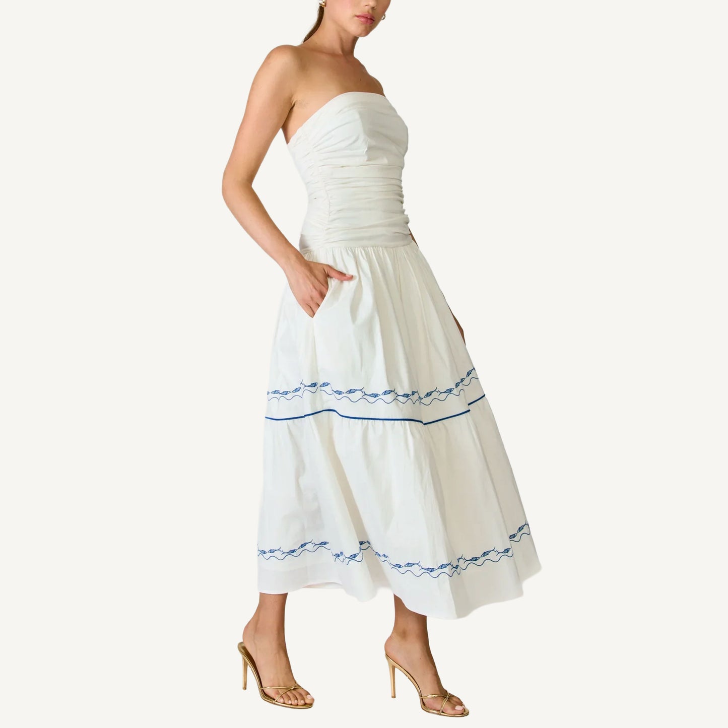 Oia Dress - White/Blue