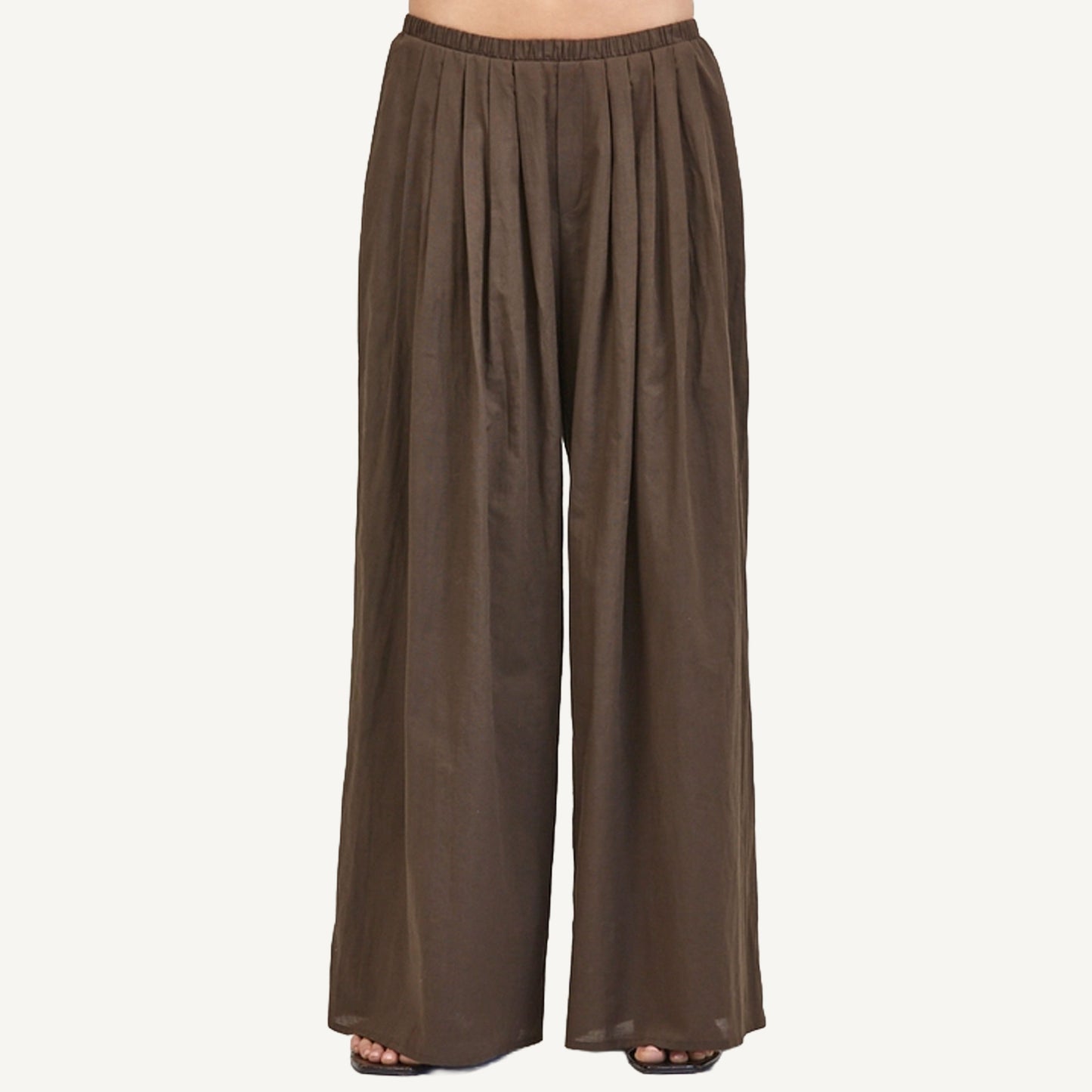 Woven Wide Leg Pants - Brown