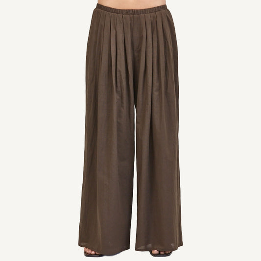 Woven Wide Leg Pants - Brown