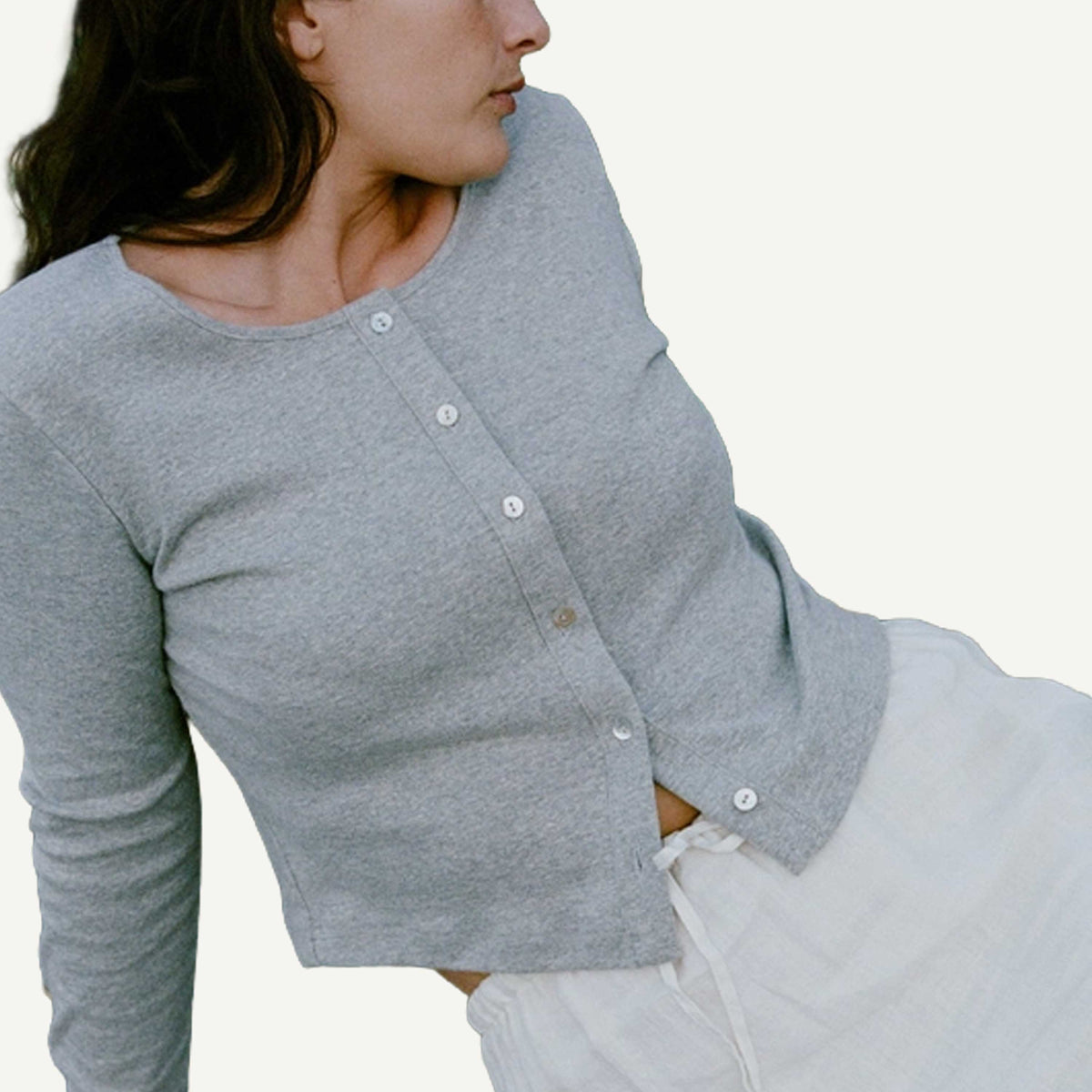 Organic Rib Cardigan - Heather Gray