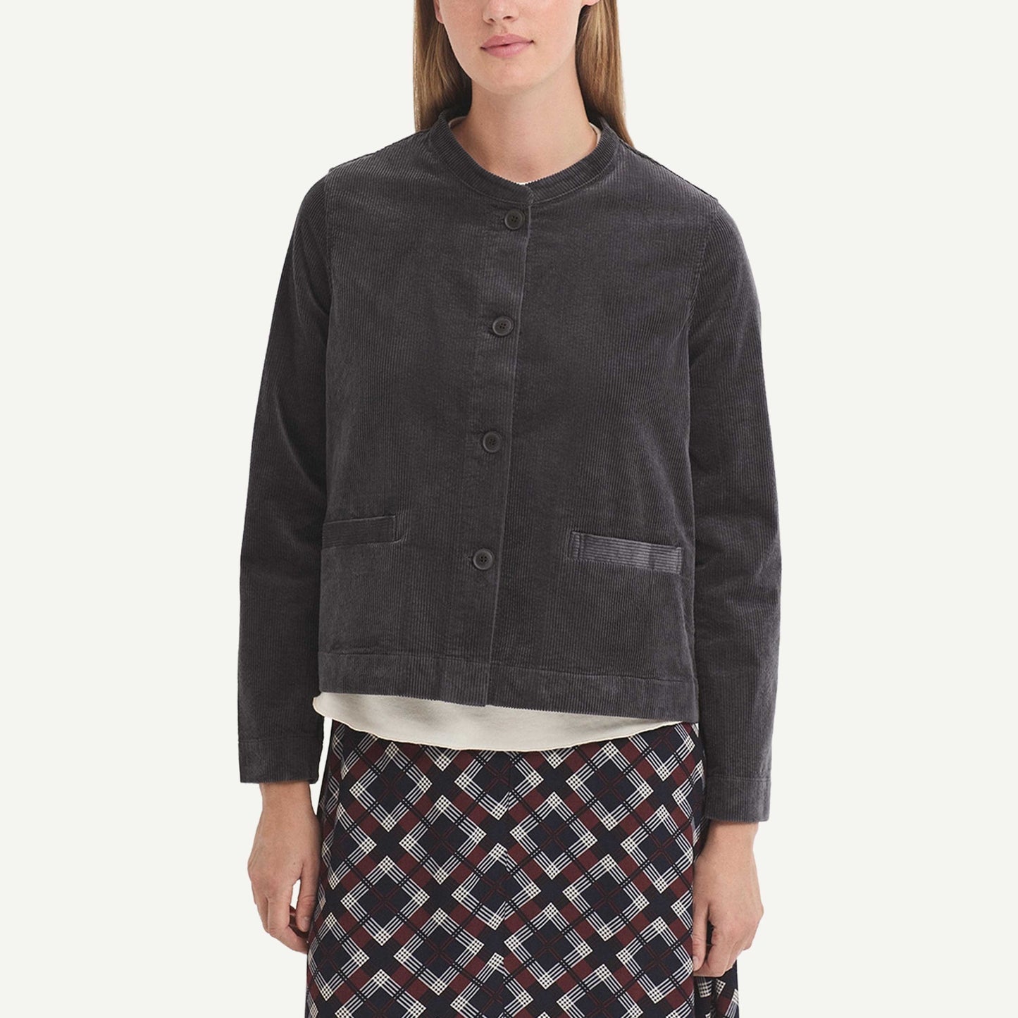 Mandarin Collar Corduroy Jacket - Black